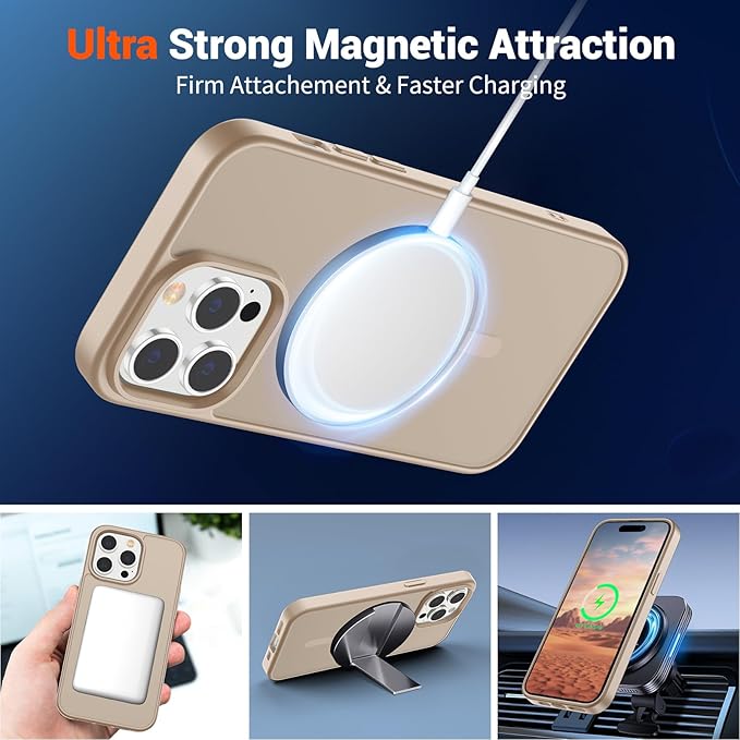 SUPFINE Magnetic for iPhone 14 Pro Case(Compatible with MagSafe)(Military Grade Drop Protection) Slim Translucent Matte Shockproof with Anti-Fingerprint Phone Case,Desert Gold