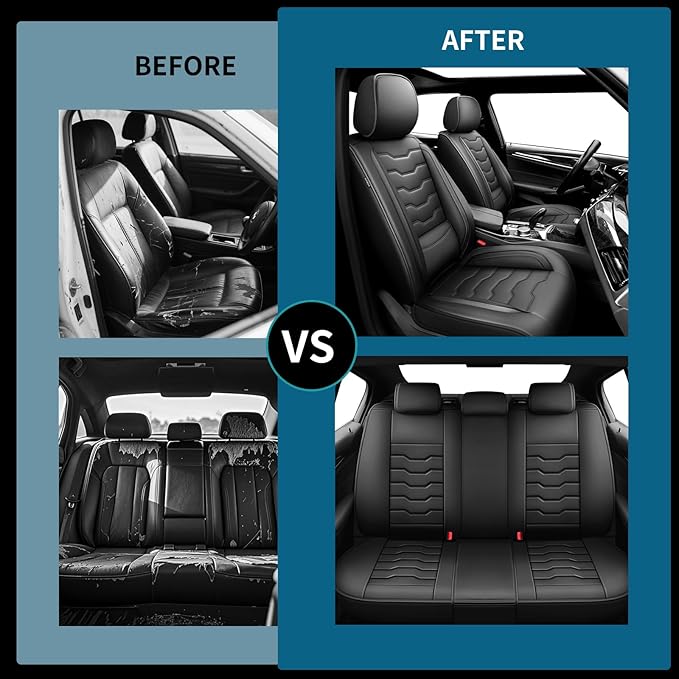 Fit Sentra Car Seat Covers Compatible with Nissan Sentra 2001-2025 2026 - Full Set Premium Leather， Waterproof Breathable， All-Weather Seat Cushion Protecto&Airbag Compatible（Full Set,Black