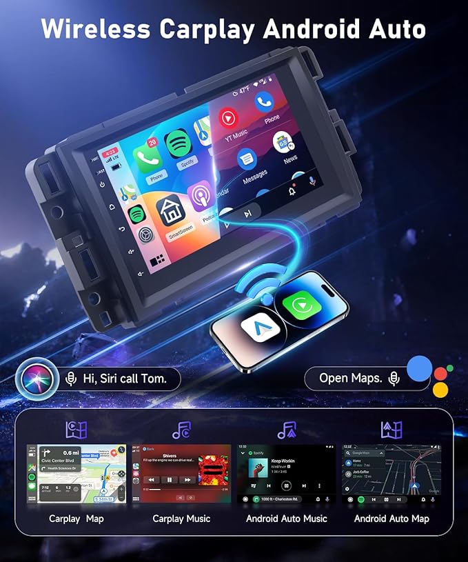 4G+64G Car Radio Stereo for Chevy Silverado GMC Sierra Yukon 2007-2013, 7inch IPS Touch Screen/Android 15/Wireless CarPlay/Android Auto/DSP/GPS/WiFi/5.0Bluetooth/SWC/AHD Backup Camera