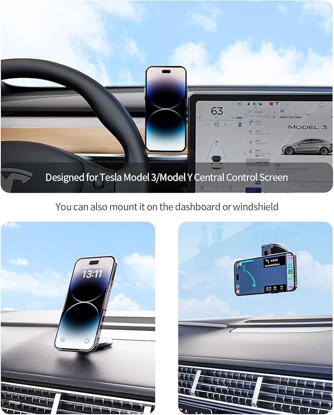 Fast Charging Wireless Car Charger Mount, Magnetic Foldable Car Phone Holder for Tesla Model 3/Y Designed for MagSafe Compatible with iPhone 12/13/14 Series