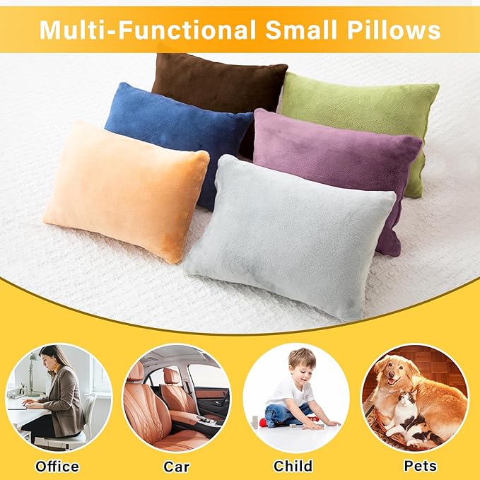 2 Pack Small Pillow, Memory Foam Mini Pillow 11 X 7 Inches for Travel, Sleeping, Nap and Neck, Knee, Lumbar Support, Tiny Cushion for Pet, Dogs (Brown)