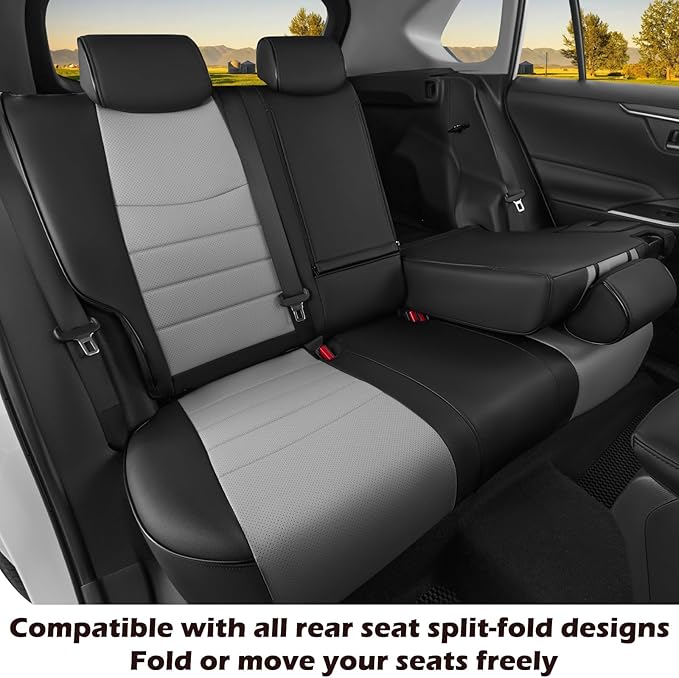 HKZ Fit RAV4 Car Seat Covers Set for Toyota RAV4 2021-2024 Prime SE,XSE & 2019 2020 2021 2022 2023 2024 2025 Hybrid/PHEV SE,XSE - 5 Seats Full Set Leather(Black/Gray)