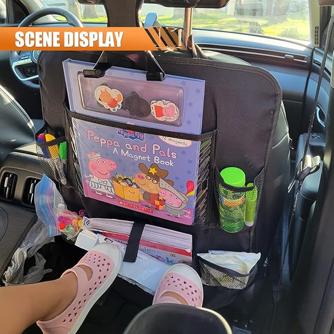 2PCS Car Backseat Organizer, Waterproof Oxford Fabric Auto Back Seat Protector Kick Mats with Clear 10" Tablet Holder & 5 Storage Pockets, Universal Vehicles Travel Accessories