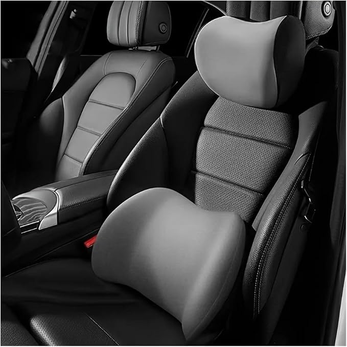 Memory Foam Car Neck Pillow & Waist Cushion - Soft fit for Seat Headrest & Lumbar Support for Comfort(Hb-Black Waist 1PC)