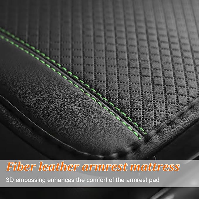 Car Center Console Cover, PU Leather Vehicle Armrest Seat Box Cover Protector, Comfortable Automotive Interior Arm Rest Cushion Pad Accessories, Universal for SUV Sedan Truck (Back/Green)