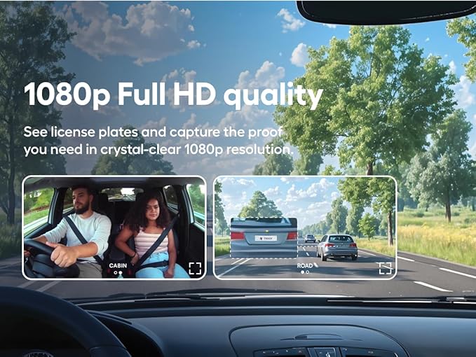 Nexar Pro Dual Dash Cam - 1 Year App Subscription Included - Unlimited Cloud Storage, Drive Recordings, Parking Mode, Night Vision, All Inside The Nexar App - WiFi HD Front Dash Cam (256 GB SD)