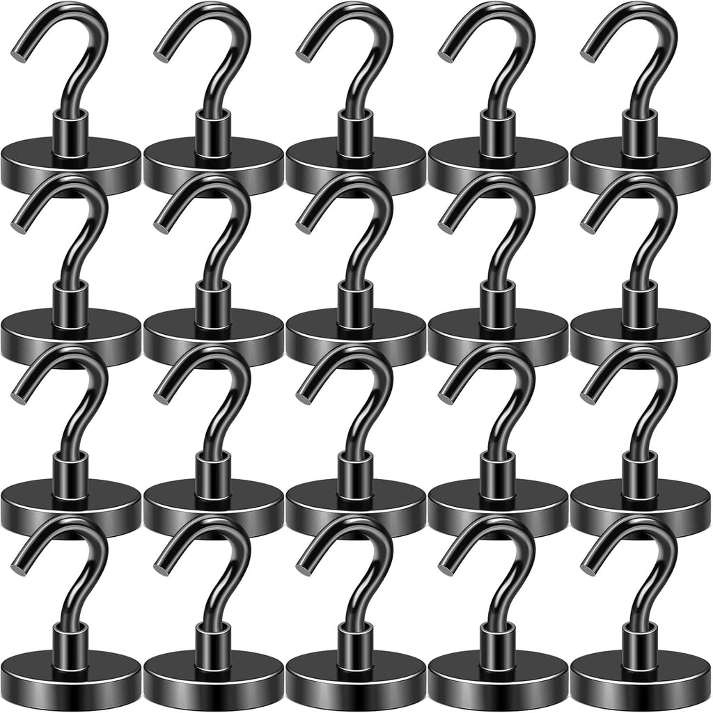 DIYMAG Black Magnetic Hooks, 118 LB Heavy Duty Strong Magnet with Hook, Rare Earth Neodymium Magnets for Hanging, Magnetics Hanger for Curtain, Home, Kitchen, Workplace, 20 Packs
