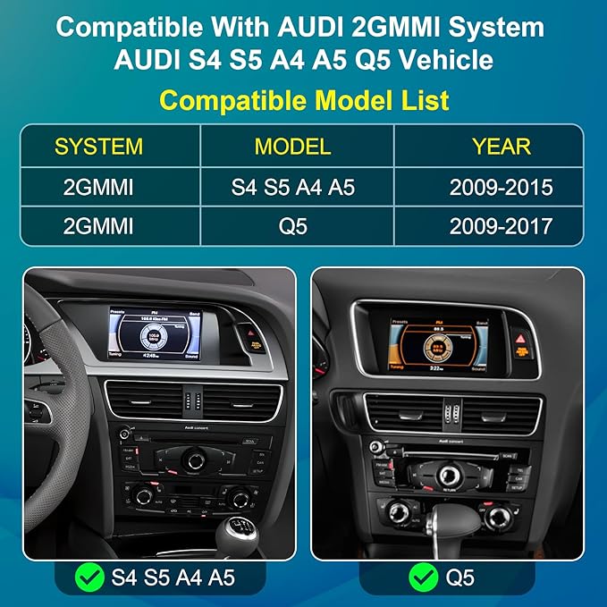 Wireless Carplay Android Auto Module Receiver Box for Audi S4 S5 A4 A5 (2009-2015 Year) for Q5 (2009-2017 Year) with 2GMMI, Carplay Retrofit Kit Decoder Adapter