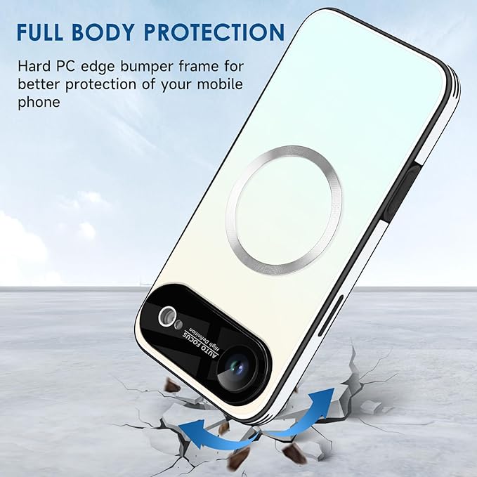Guppy Compatible with iPhone Air Magnetic Case, with Full Camera Lens Protector [Compatible with MagSafe] Scratch Resistant Gradient Glass Back Cover Phone Case-White