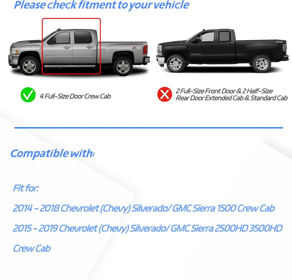 Rain Guards for 2014-2018 Chevrolet(Chevy) Silverado & GMC Sierra 1500 Crew Cab,Window Visors Vent Deflector Shade Smoke for 15-19 Silverado & Sierra 2500HD/3500HD, Tape-On, 4PCS
