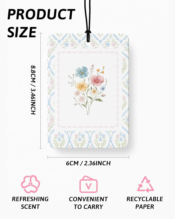 Retro Rustic Floral Car Air Freshener 4 Pcs Coconut Scented, Cute Girly Car Accessories Mirror Decor for Women, Cottagecore Flower Aesthetic Hanging Air Freshener for Cars Closet Drawer Books