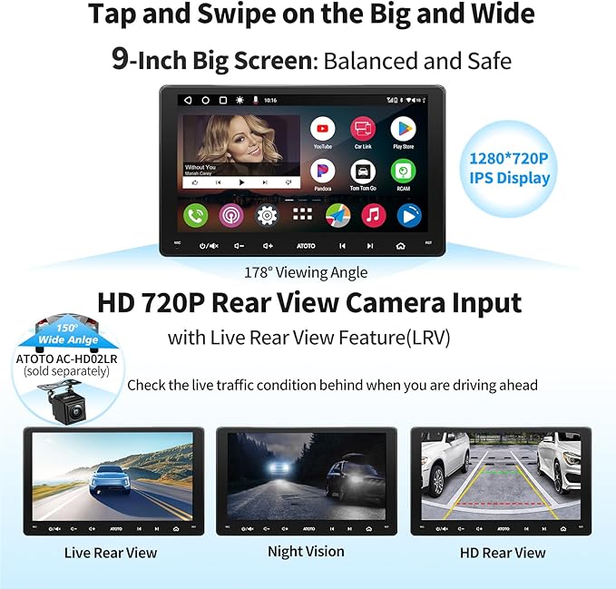[9inch] ATOTO A6 PF Android Car Stereo, Double-DIN Radio, Wireless CarPlay & Wireless Android Auto, Mirror Link, GPS Tracking，in-Dash Navigation, Dual Bluetooth, HD LRV, 2G+32G, A6G209PF