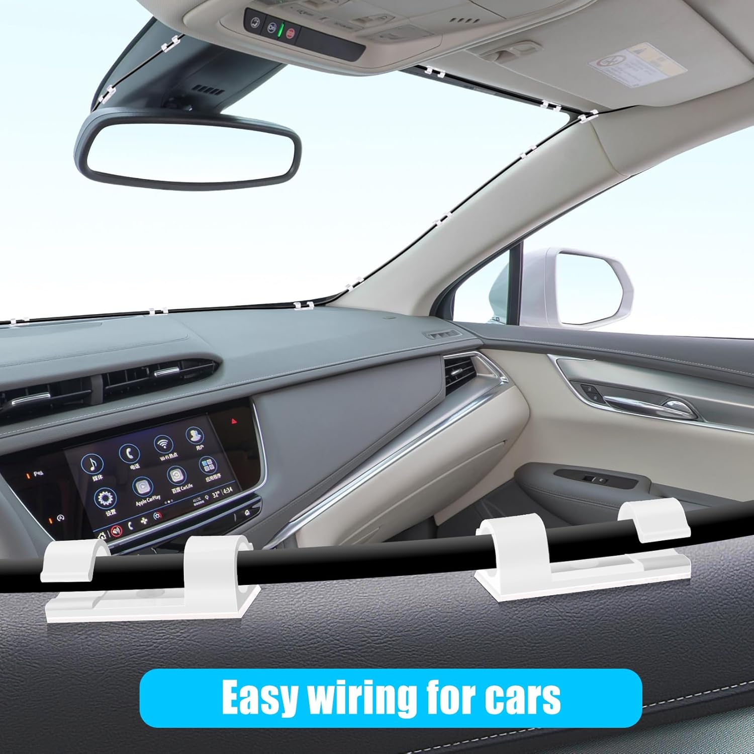 XHF 50pcs Medium Self Adhesive Cable Clips White,Wire Clips Cable Management Wire Organizer Cord Holder for Under Desk, Car, Wall, TV PC Ethernet Cable