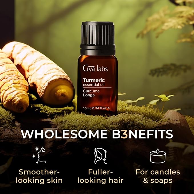 100% Pure Turmeric Essential Oil - 0.34 Fl Oz - Turmeric Oil for Hair, Skin, Diffuser, Aromatherapy & DIY Candle Making Scent