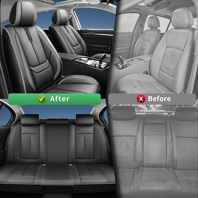 Fit Santa Cruz Car Seat Covers for Hyundai Santa Cruz 2022-2025 2026 -Upgraded Premium Waterproof & Breathable Leather,Airbag Compatible,All-Weather Seat Cushion Protector,2 Front/Black-Grey