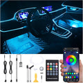 Car Atmosphere Light Kit 3m Fiber Optic RGB Multicolor Sound Active Music Sync Memory Function RF Remote Controller + Bluetooth APP Control 64 Colors USB Car Interior Ambient Lighting Kit 12V