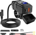 Nilight Motorcycle USB Type C Port 12V Voltmeter Independent On Off Switch SAE Inline 10A Fuse Waterproof 6.8A QC3.0 Fast Phone Tablet for 7/8inch Handlebar