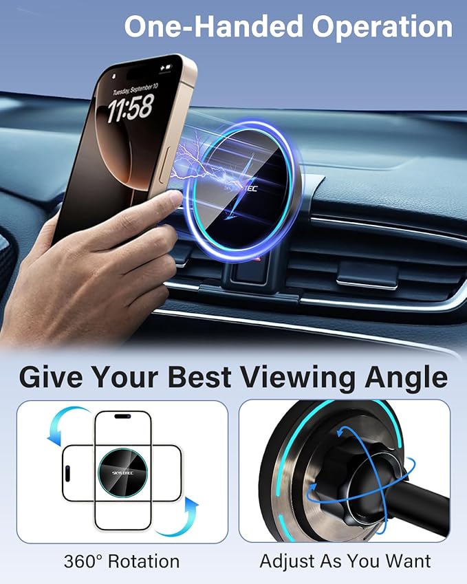 SKYLOTEC Phone Mount for Toyota RAV4 2013-2018 Accessories Car Magnetic Phone Holder Compatible with MagSafe, Strong Magnets Fast Wireless Charger Cell Phone Base