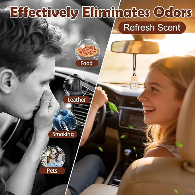 Car Air Freshener & Refill Set, 4-Scent Hanging Air Freshener Diffuser - Each(8ml +20ml Refills), Natural Essential Oil Diffuser With Refill Bottles, Reusable Car Fragrance Decor Accessories(8 Pack)