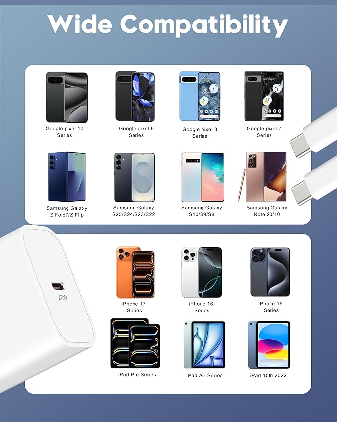 iPhone 17e/17/16e/16 Charger Fast Charging, 2Pack 20W USB C Wall Charger Block Cube with 6FT USB C Cable Cord for iPhone 17e/17/17 Pro Max/Air/16e/16/15 Pro Max/Plus, iPad Pro 13/12.9/11 inch, AirPods