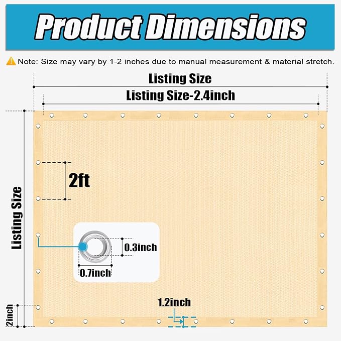 Amagenix 90% Sun Shade Cloth with Grommets, 12' x 12' Pergola Replacement Shade Cover Canopy Privacy Screen for Outdoor Patio Garden, Wheat (We Customized)