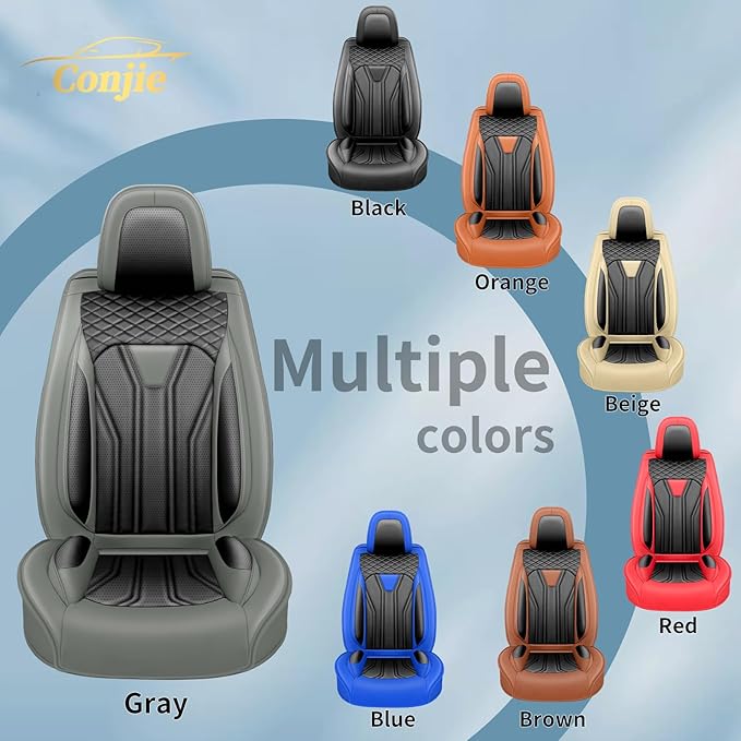 Fit Frontier Car Seat Covers Compatible with Nissan Frontier 2010-2025 2026 - Full Set Premium Leather， Waterproof Breathable， All-Weather Seat Cushion Protecto&Airbag Compatible （Gray & Black