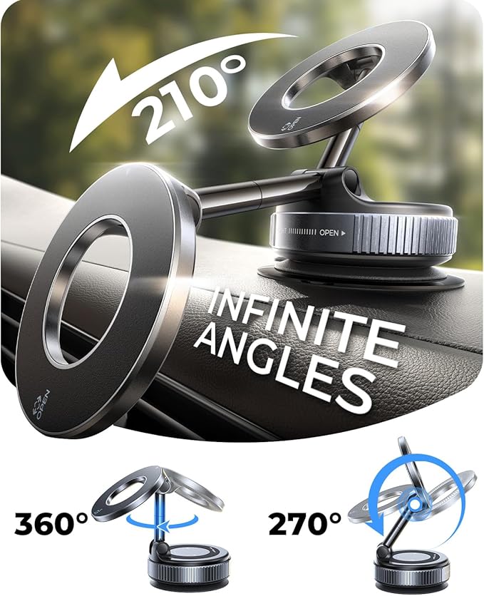 MRGLAS 2026 Upgraded Vacuum for Magsafe Car Mount, Phone Holders for Your Car Ultra Magnetic, 360° Adjustable Suction Cup Truck Golf Cart Accessories for Men Women,for iPhone 17 16 15 14 13 12 Pro Max