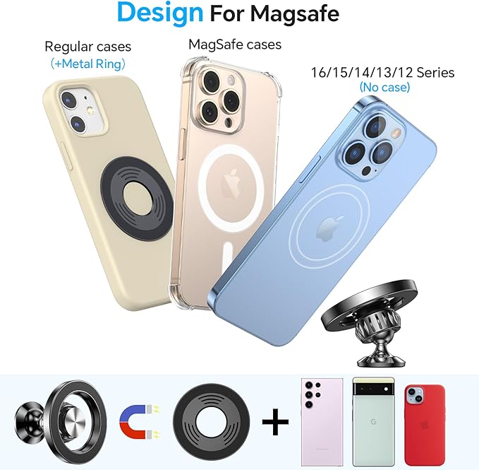 Romuto for MagSafe Car Mount【2800gf Strongest Magnetic】Magnetic Phone Holder for Car Dash【360° Adjustable】3 IN 1 Car Phone Holder Mount Magnetic Car Mount for iPhone 17 Pro Max Air 16 15 Magsafe Case
