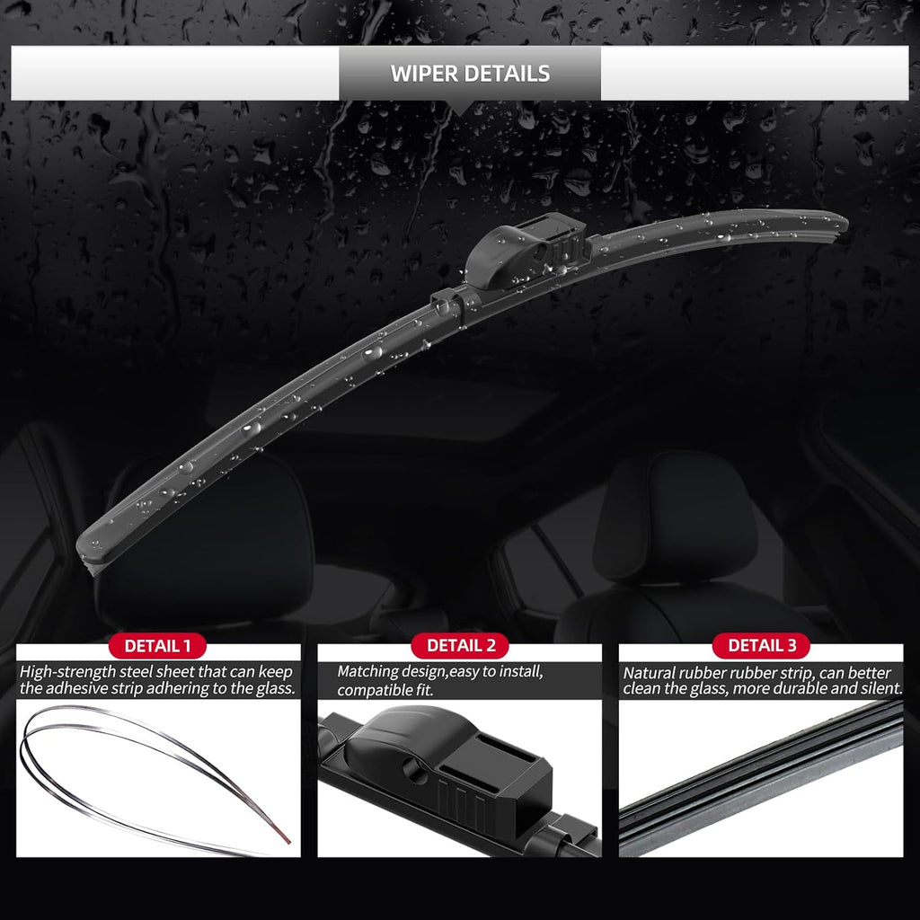 Front Windshield Wipers, 2-Piece Set for BMW 6 Series 640i 650i 2011 2012 2013 2014 2015 2016 2017 - Automotive Replacement Front Wiper Blades for Car Window