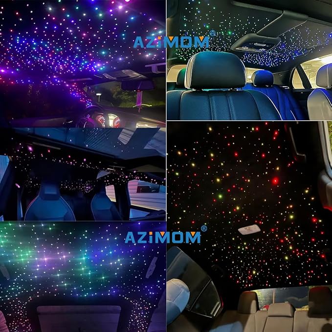 AZIMOM 4Port 36W Twinkle 1000pcs 0.03in 13.1ft Fiber Optic Starlight Headliner Kits 4Colors Light Source Sound Activated Remote APP Control Home Indoor Ceiling Car Headliner Decoration