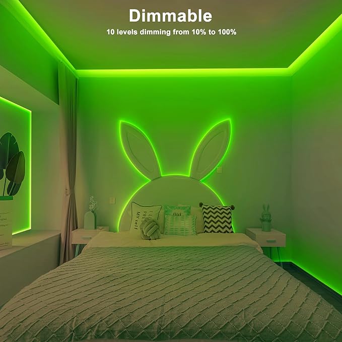 Tatazone 32.8ft Green COB Led Strip Lights with RF Remote, Dotless, Indoor, Dimmable, Adhesive Led COB Light Strip for Cabinet, Room, Bed, Paintings