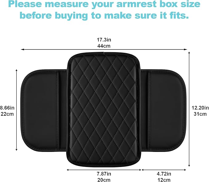 Center Console Cover Fit for Kia Sorento 2003-2025 with 2 Storage Bags Waterproof Leather Quilted Pattern Car Armrest Cover Cushion Anti - Slip(Black)