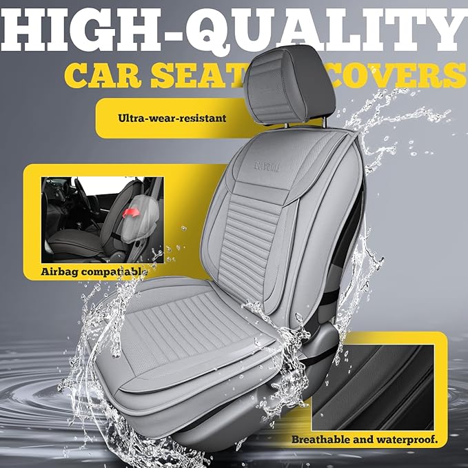 LINGVIDO Full Set Car Seat Covers, Faux Nappa Leather, Airbag Compatible and Waterproof Protectors for Sedans SUVs, Breathable Interior for Active Families, Pets, and Commuters (5 Seats, Gray)