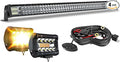 5D 52'' inch Straight LED Light Bar + 4'' inch White/Amber Yellow LED Pods Strobe Light Driving Fog Light Spot Flood Combo Beam Offroad Lighting with Switch Wiring Harness for Truck Pickup ATV