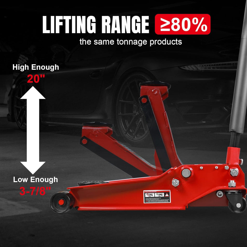 4 Ton Floor Jack Hydraulic Low Profile Floor Jack with Dual Piston Quick Lift Pump, 4 Ton (8,800 lbs) Capacity, Red
