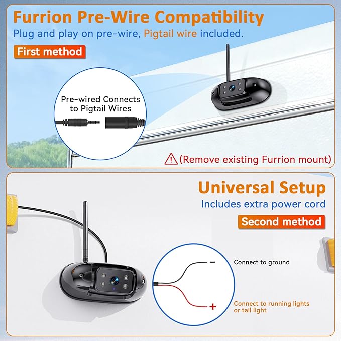Wireless Backup Camera for Trailer - 7" 1080P RV Backup Camera with 4-Channel Split-Screen Monitor, AI Detection, Night Vision, Loud Beeps, Plug & Play, Compatible with Furrion Pre-Wired RVs