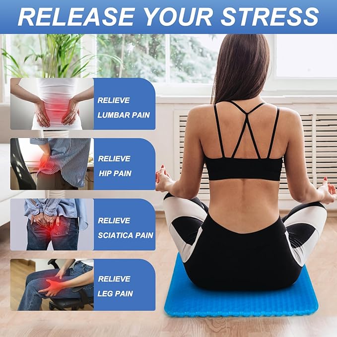 Gel Seat Cushion for Long Sitting-Two Sizes Gel Cushion(Thick＆Large)19"x17.5"x2.8"/38"x17.5"x1.4"(Fold/Expand), Pressure Relief Cushion for Office Chair, Egg Cushions for Wheelchair, Gel Pad for Car