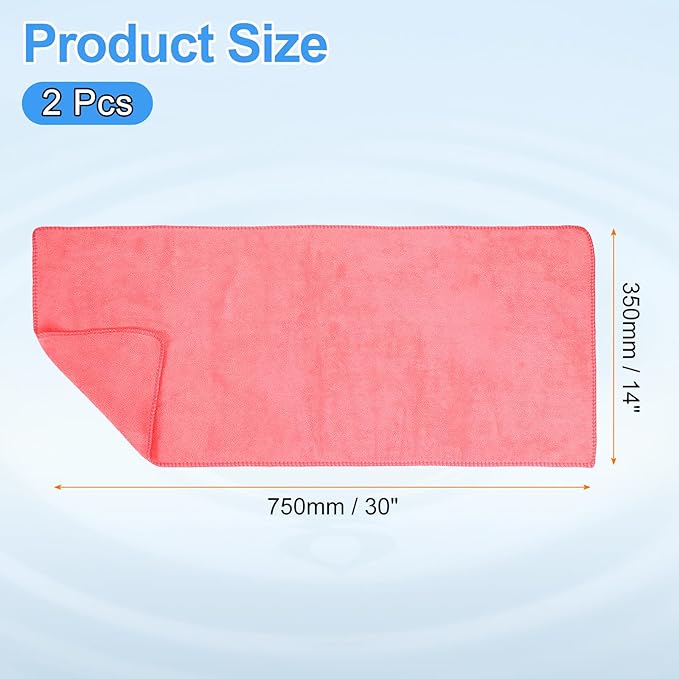 HARFINGTON 2 Pack Microfiber Cleaning Cloth, 30" x 14" Multi-Functional Cleaning Towels Reusable Absorbent Rags for Car Wash Kitchen Household Window Clean, Rose Red