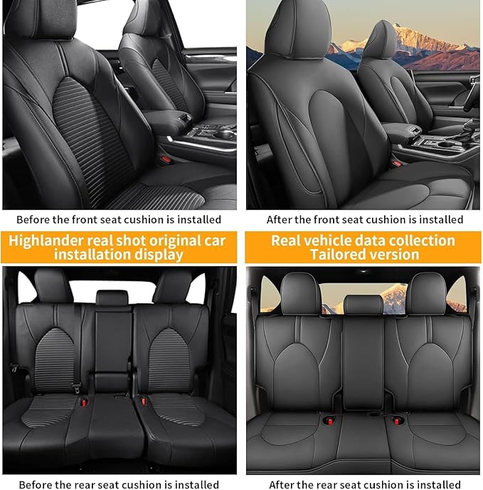 AOMSAZTO Custom Fit Seat Covers: for Toyota Highlander 2020-2025 2026 -Three-Row 7 Seats,Second Row Captain Chair Full Set Faux Leather-Dark Gray