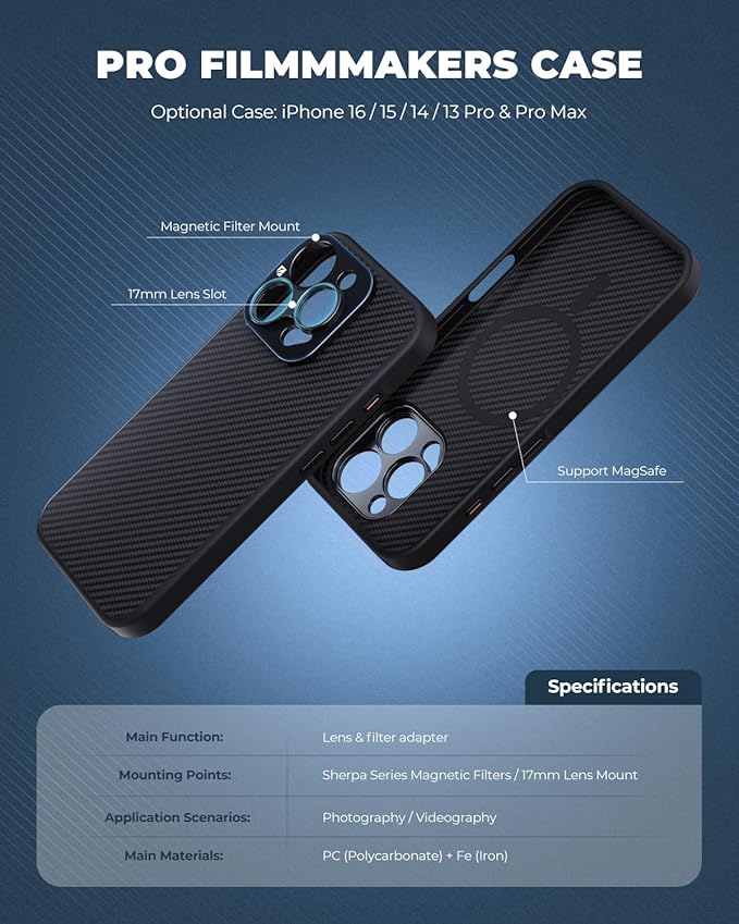 FREEWELL Pro Filmmaker Case for iPhone 13 Pro - Magnetic Filter & 17mm Lens Mount Black