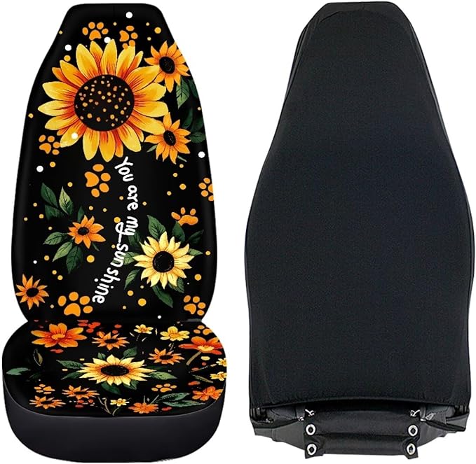 BIGCARJOB Sunflower Car Accessories Set 2 Pcs Dog Paw Sunflower Car Seat Cover Full Set for Women Girls Cute Auto Interior Seat Protector Saddle Blanket,Universal Fit