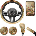 Magpies Birds Picture Steering Wheel Cover for Men Women Flower Car Interior Decor Cup Coaster Handbrake Cover Universal Fit Auto,Suvs,Truck