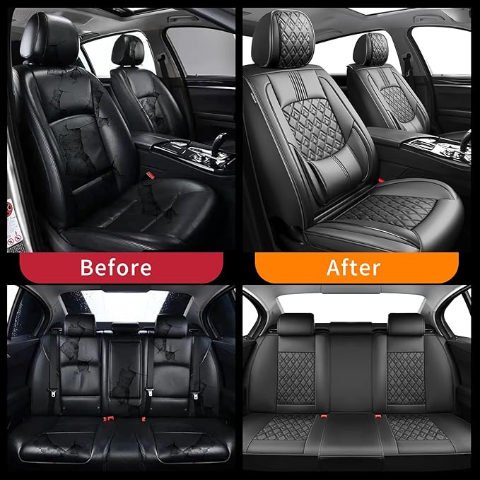 Fit Kona Car Seat Covers for Hyundai Kona 2018-2024 2025 2026 - Upgraded Premium Waterproof & Breathable Leather, Airbag Compatible, All-Weather Seat Cushion Protector (Full Set, Black)