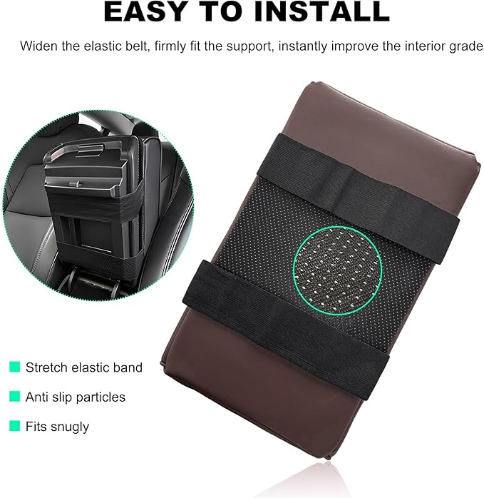 Car Center Console Armrest Pillow, Memory Foam Auto Armrest Box Cover with Cup Holder & Phone Holder, Waterproof Leather Arm Rest Protector Cushion, Interior Car Accessories (Diamond, Coffee)