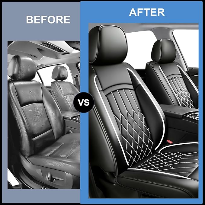Fit Elantra Car Seat Covers for Hyundai Elantra 2017-2025 2026 - Premium Leather, Waterproof, All-Weather, Airbag Compatible, Anti-Slip, Breathable, Seat Protectors, Full Set, Whiteline