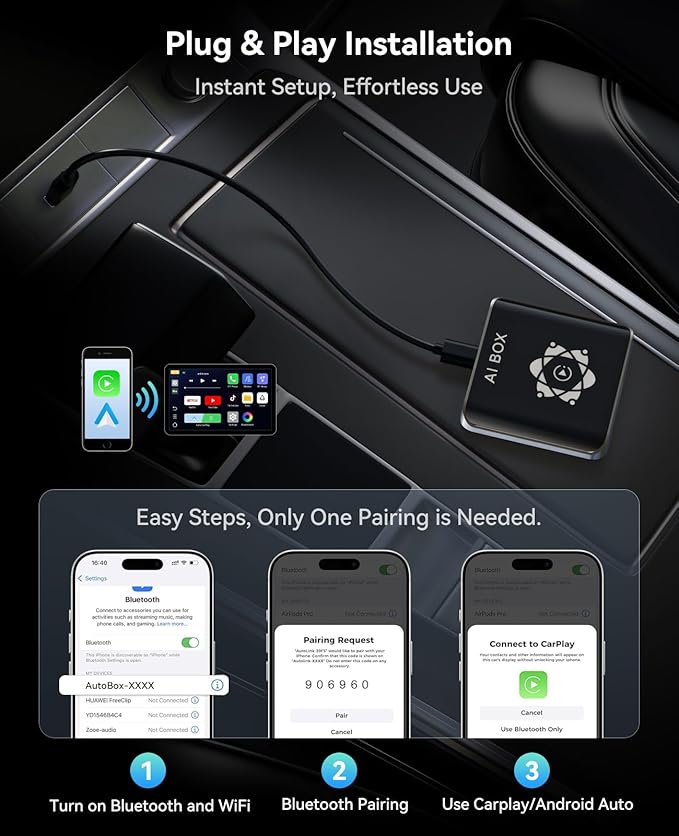 AI Box for Factory Wired CarPlay, Wireless CarPlay & Android Auto Adapter with Netflix, YouTube & TikTok, Full Android Car Video Box with 4G LTE, GPS, Dual Bluetooth and Dual-Band WiFi