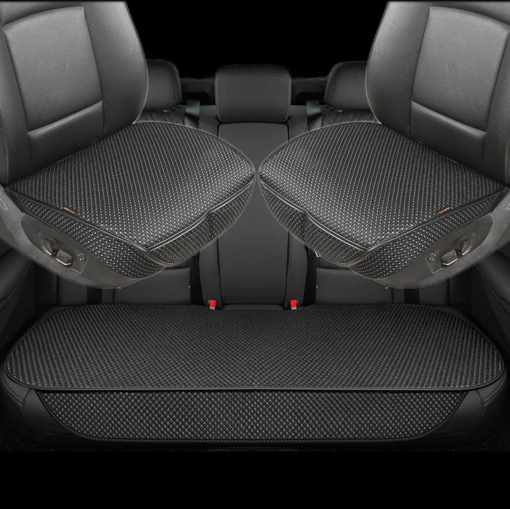 Auto Newer Breathable Universal Four Seasons Car Seat Covers, Luxury Include Front Car Seat Protector and RearCar Seat Cushion,Compatible with 95% Vehicles Fit for Cars Truck SUV (Black,3PCS)