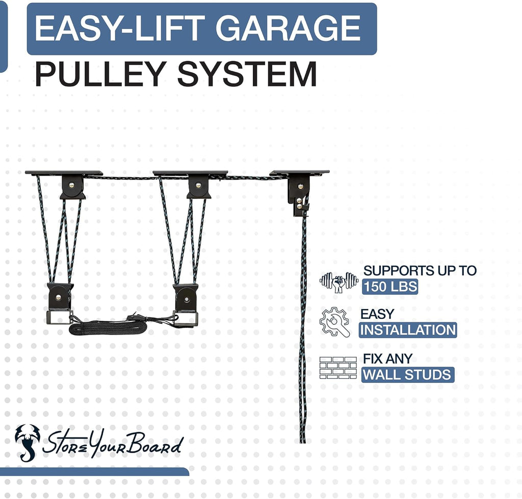 Teal Triangle Heavy Duty Elite Kayak Hoist, Easy-Lift Garage Pulley System, Holds 150 lbs, Fits 12-Foot+ Ceilings, Patented No-Slip Strap, No Setup Required