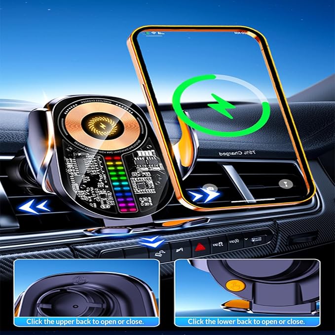 Wireless Car Charger,15W Car Phone Holder Mount，360°Rotation Vent Phone Mount for Car，Car Phone Holder Mount Wireless Charging Universal Compatibility with All Wireless Charging Smartphones (Black)