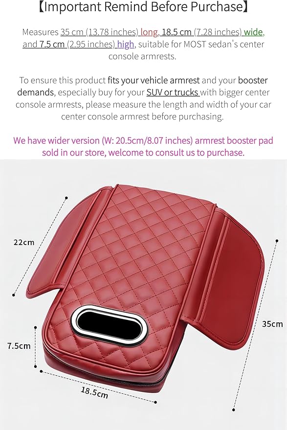 Center Console Cover Arm Rest Cover Leather Car Armrest Box Pad with Pocket Tissue Box Hole Auto Armrest Cover Cushion for Car Vehicle (Black-Red)